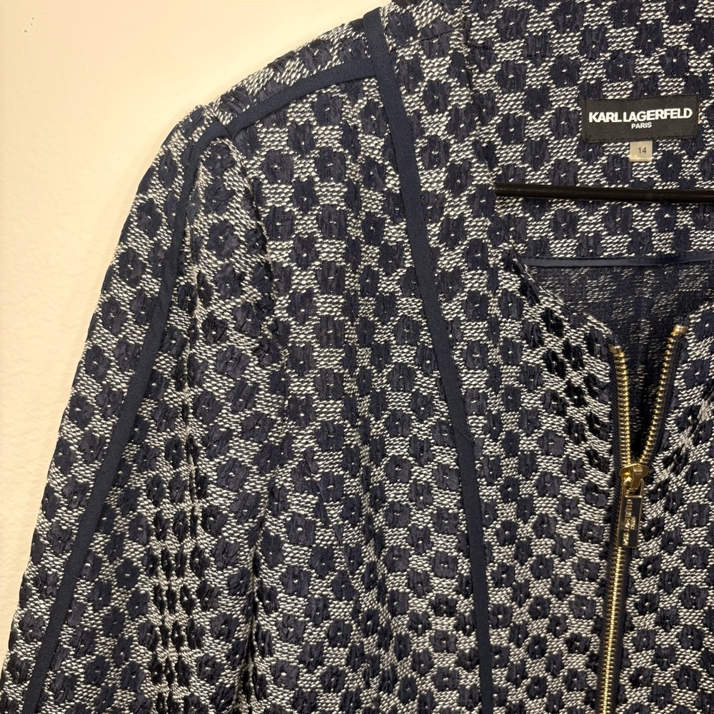 Karl Lagerfeld Paris Navy Blue Women's Zip Blazer Jacket - Picture 6 of 12